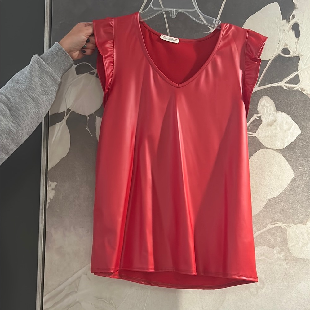Red V-Neck Women's Top